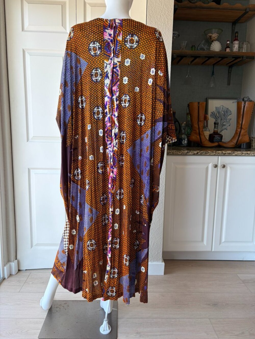 Vintage 70's Colorful Pattern Kaftan Maxi Dress - Picture 3 of 16